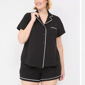 Cacique Black Pajama Set with White Piping